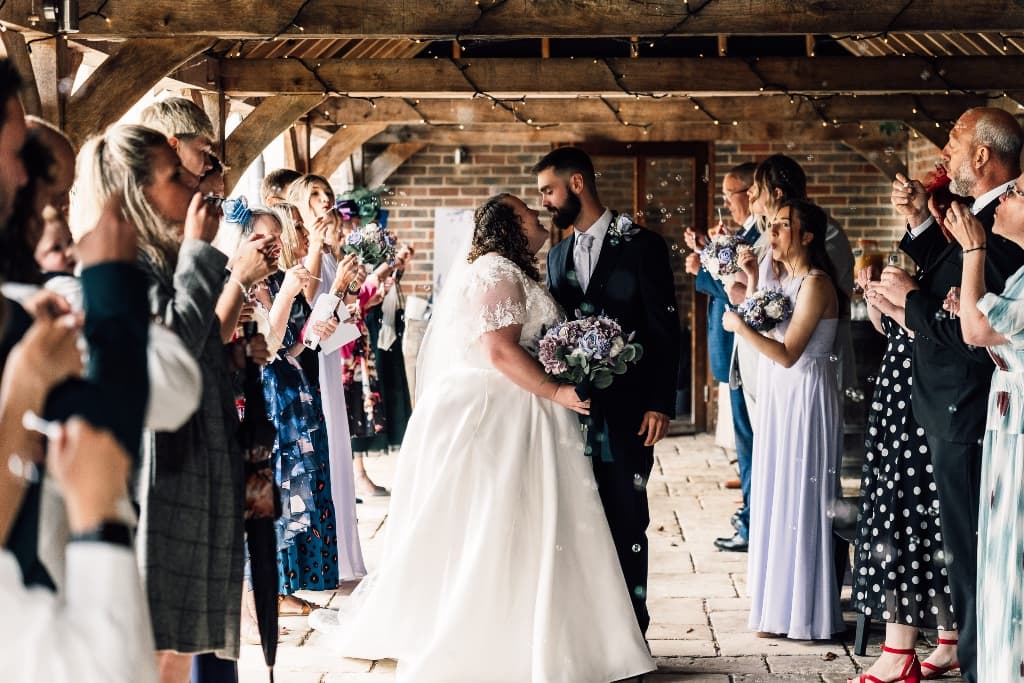 Wedding couple with bubbles
